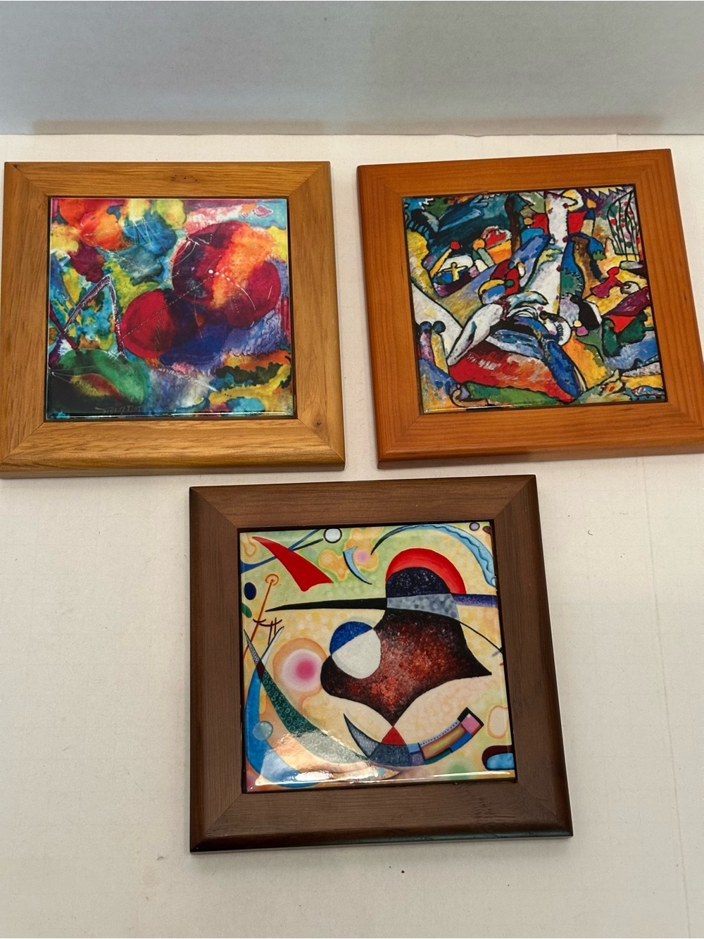 Wassily Kandinsky Set of 3 Framed Abstract Ceramic Tile Wall Art - Multicolor